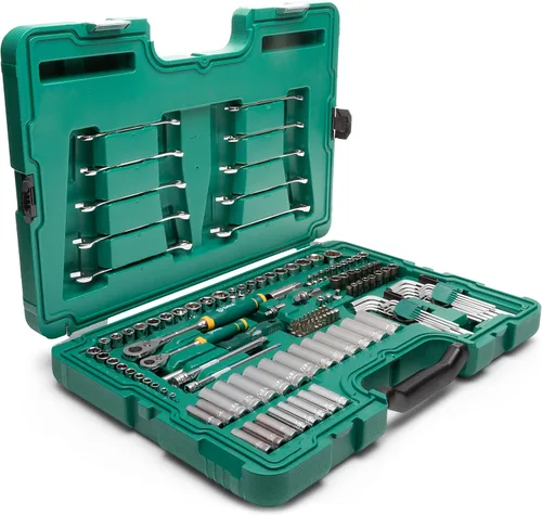 SATA ST09543G - Juego de herramientas mecánicas de 149 piezas | SAE y métrico | Trinquete de 72 dientes de 1/4" y 3/8" de transmisión | Enchufes
