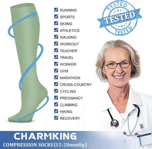 Miniatura 119 de CHARMKING - Calcetines de compresión para mujeres y hombres (3 pares), 15-20 mm Hg, el mejor apoyo para atletismo, running o ciclismo, mejora