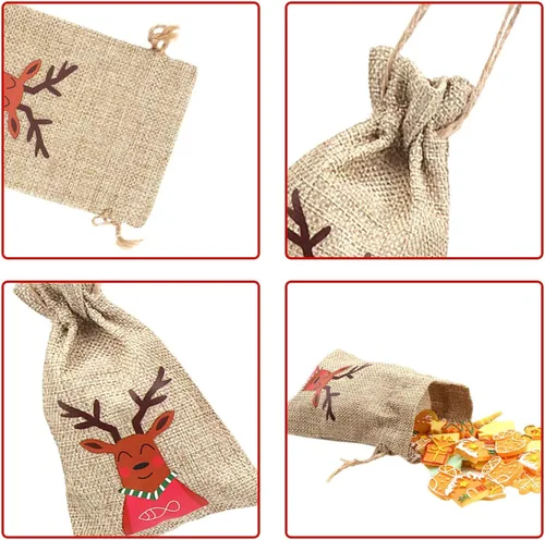 Miniatura 4 de LOKIPA Bolsas de arpillera de yute de Navidad, yute de Navidad, arpillera de lino con cordón de regalo, bolsa de dulces para regalos de Navidad (36)