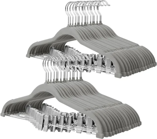 Miniatura 17 de ManGotree Perchas de terciopelo para bebé de 11.8 pulgadas con clips movibles, perchas de fieltro antideslizantes para niños, perchas de ropa