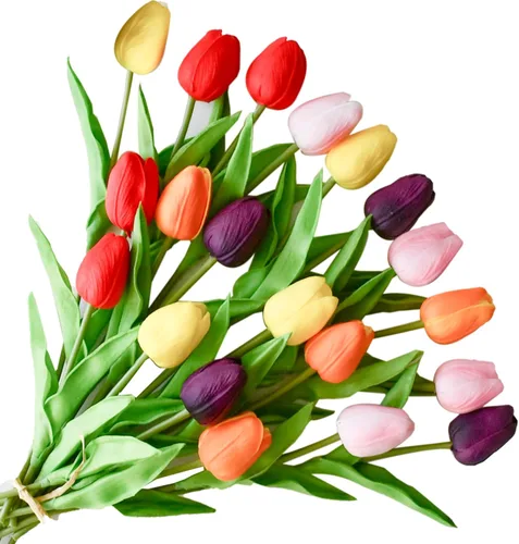 Miniatura 10 de ONLY ART Tulipanes negros artificiales, 20 unidades, flores sintéticas de poliuretano de 13.5 pulgadas con tallos flexibles para decoración