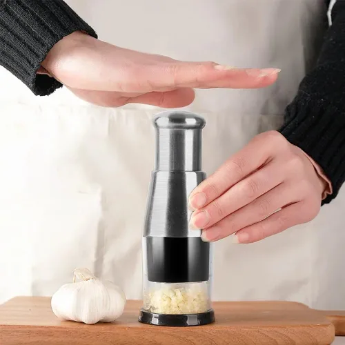 Miniatura 6 de Picador manual de alimentos, mini picador compacto de acero inoxidable prensado de ajo, prensa manual funcional de ajo para picar papas, rebanar