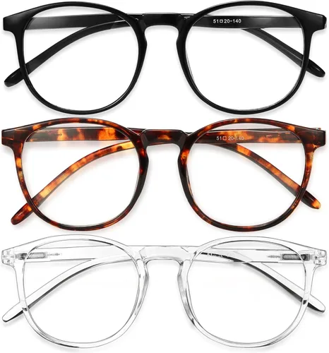 Miniatura 27 de IBOANN - Lentes con filtro de luz azul para mujeres y hombres, paquete de 3 unidades, armazón redonda estilo retro a la moda, lentes falsos vintage