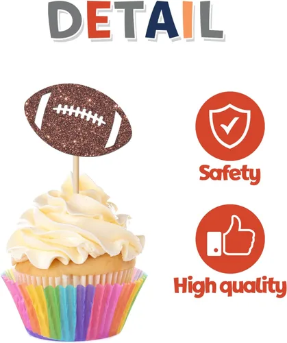 Miniatura 3 de 24 adornos de fútbol para cupcakes con temática deportiva, para cumpleaños, baby shower, fiesta, decoración de fiesta de fútbol para niños y hombres