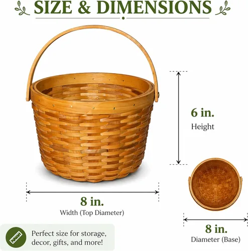 Miniatura 2 de Vintiquewise Cesta pequeña de recolección de manzanas con asa, cesta de frutas de madera tejida, canasta decorativa de granja para almacenamiento