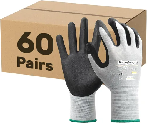 Miniatura 23 de Kebada W2 - Guantes de trabajo unisex, aptos para pantalla táctil, con agarre, elásticos, recubiertos de nitrilo, para jardinería, manejo de Gris