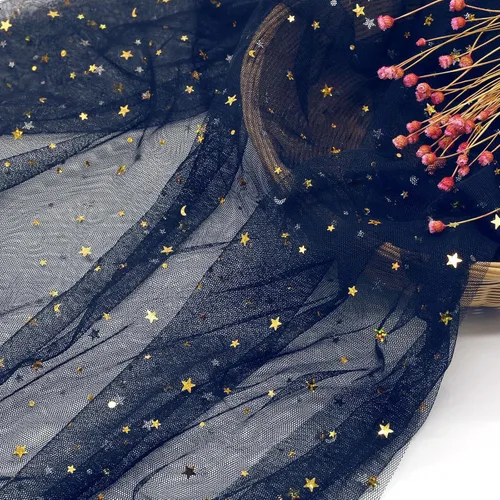 Rollos de tela de tul azul claro con purpurina de 59 pulgadas x 3 yardas, estrella dorada y lentejuelas de tul para faldas tutú, costura, decoración