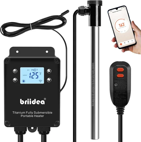 Miniatura 8 de Briidea Calentador de inmersión de titanio de 1500 W, calentador de agua sumergible portátil con sensor anticorrosión y termostato, calentamiento