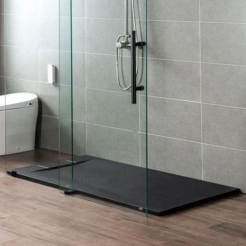 Miniatura 2 de Woodbridge Base de ducha negra de drenaje con extremo de umbral cero, perfil bajo, 47.25 pulgadas de largo x 31.5 W, accesible para silla de ruedas