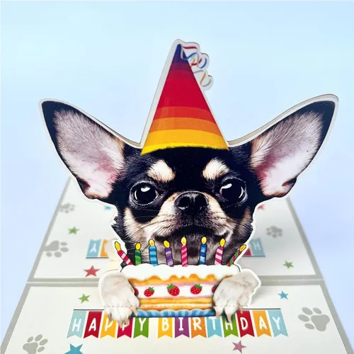 Miniatura 2 de DongNaiWin Tarjetas desplegables divertidas de cumpleaños 3D de Chihuahua negro, tarjetas emergentes de cumpleaños 3D de Chihuahua, tarjetas