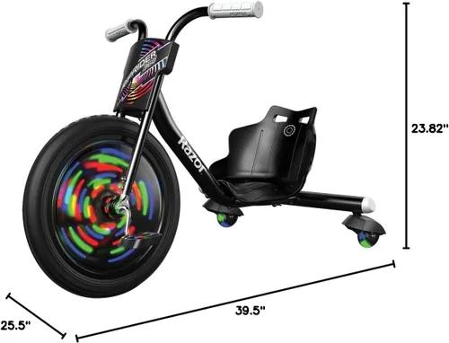 Miniatura 15 de Razor RipRider 360 Lightshow – Triciclo con ruedas traseras y con luces multicolor activadas por movimiento, triciclo de tres ruedas para derivar