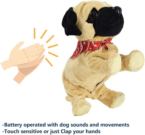 Miniatura 2 de WEofferwhatYOUwant Pug Daddy - Juguete interactivo de peluche robot para perros pequeños - Activado por tacto y sonido, 8 trucos realistas - Ladrar