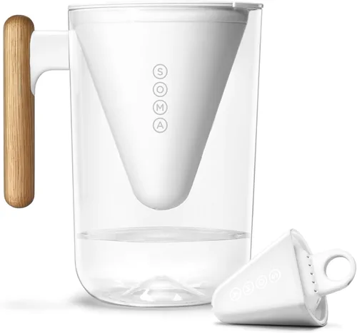 Soma by Full Circle - Jarra de filtro de agua de 10 tazas, hermoso dispensador de agua con mango de bambú sostenible, filtro de carbón activado con
