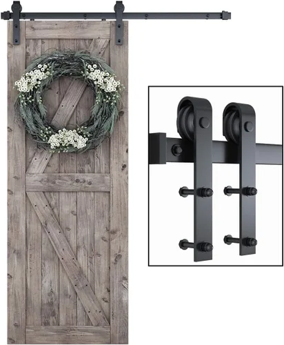 SMARTSTANDARD Kit de herrajes para puerta corrediza de granero heavy duty resistente de 5 pies, suave y silencioso, incluye instalación detallada,