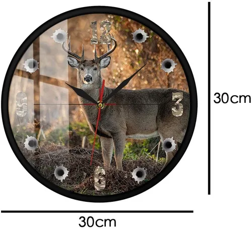 Miniatura 2 de The Geeky Days Deer Hunter Cámara Sniper Big Buck Reloj de pared redondo con marco de metal, decoración de caza, vida silvestre, arte animal