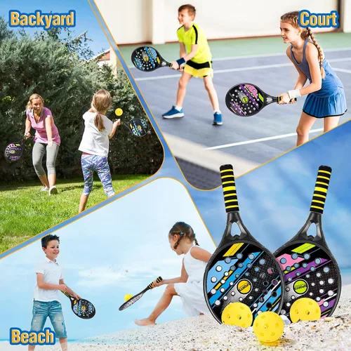 Miniatura 7 de Juego de pelota de pepinillo para niños, raqueta de tenis impermeable con orificio de aire, juguetes de playa para niños y adultos, familia, 2