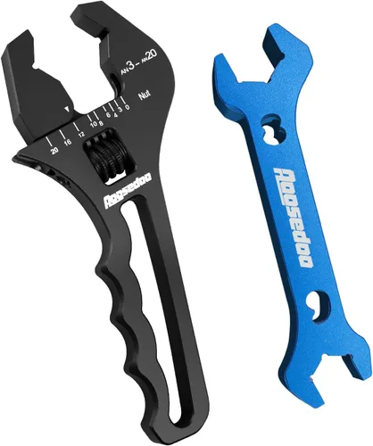 Miniatura 10 de Llave de ajuste ajustable para accesorios AN de 3AN-16AN, llave de manguera de aluminio ligera de extremo plano negro con un zócalo de 6AN-AN8