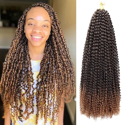 Miniatura 24 de Dorsanee Cabello Passion Twist Ombré de 18 pulgadas, 6 paquetes, Cabello de Ganchillo Water Wave, Cabello Largo Bohemio Rizado para Trenzar