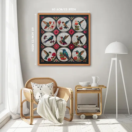Miniatura 4 de Rompecabezas de colibrí para adultos de 1000 piezas, rompecabezas de flores de pájaros, arte de retazos, rompecabezas de edredón floral