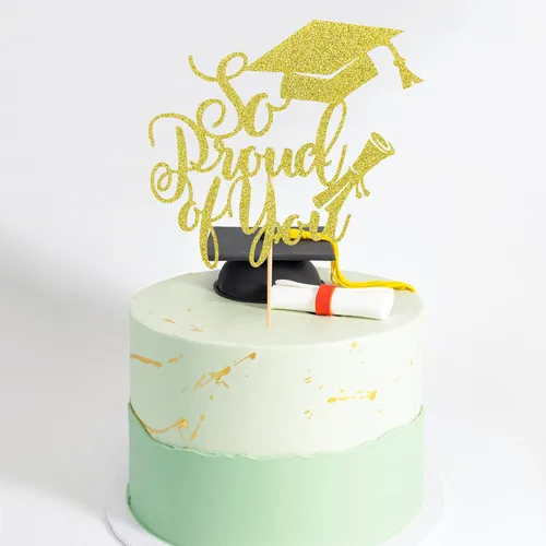 Miniatura 5 de Arthsdite 1 Pieza Decoración para Pastel de Graduación con Purpurina Dorada "So Proud of You" - 2025 Graduado Felicitaciones Senior Decoración