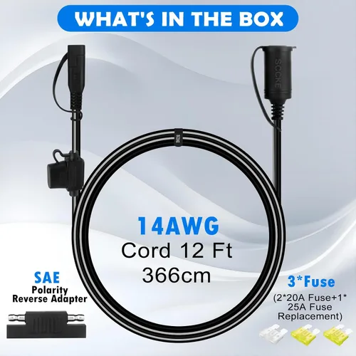 Miniatura 7 de Cable de enchufe de encendedor de cigarrillos SAE a hembra, calibre 14 SAE de 2 pines, conector de desconexión rápida de 2 pines calibre 14, cable