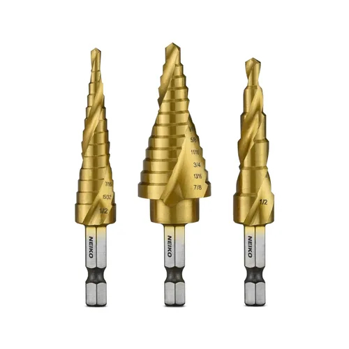 NEIKO 10181A Juego de Brocas de Paso, 3 Piezas, Ranuras En Espiral para Perforación Más Rápida, Brocas de Paso para Acero Inoxidable, Metal, Madera,