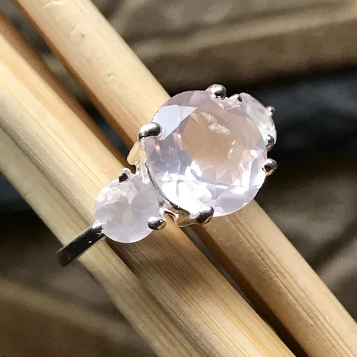 Miniatura 8 de Anillo de boda de plata esterlina 925 de cuarzo rosa rosa natural de 2.5 quilates, tamaño 5, 6, 7, 8, 9