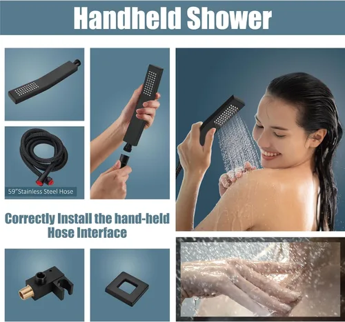 Miniatura 4 de Aolemi Sistema de ducha tipo lluvia, juego combinado de cabezal de ducha con relleno de bañera, ducha de mano de lujo, válvula de montaje en pared