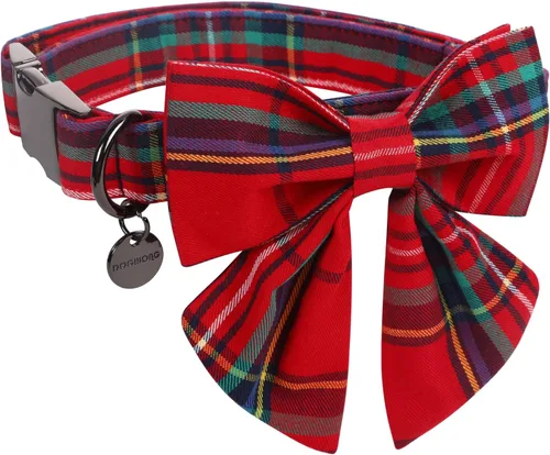 Miniatura 8 de DOGWONG Collar de Navidad para perro con corbatín, collar de perro de Papá Noel rojo, suave, duradero, ajustable, de algodón, para perros pequeños