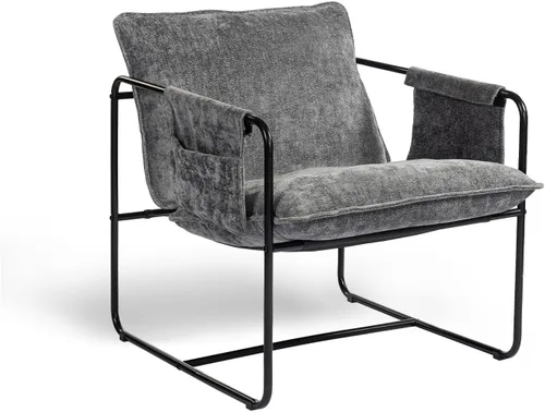Miniatura 8 de Silla de acento moderna, cómodas sillas de sala de estar con reposabrazos, silla de lectura para dormitorio, silla de metal tapizada de chenilla