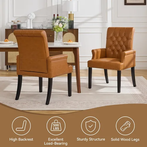 Miniatura 5 de WUTUTUEE Silla de comedor de piel sintética con brazos, sillas de comedor tapizadas con respaldo alto, sillón decorativo con patas de madera maciza