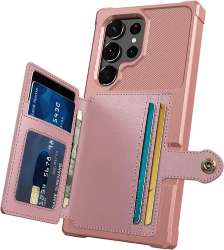 Wefor Funda para Samsung Galaxy S22 Ultra 5G - Funda tipo cartera con bolsillos para tarjetas de piel sintética para Samsung Galaxy S22 Ultra 5G Oro