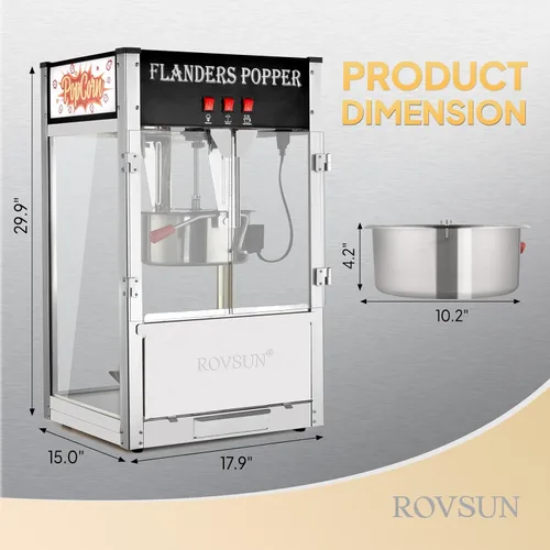 Miniatura 6 de ROVSUN Máquina de palomitas de maíz con hervidor de 12 onzas que hace hasta 80 tazas con certificado ETL, máquina comercial de palomitas de maíz
