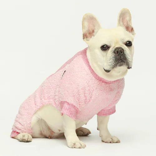 Miniatura 3 de Fitwarm Pijama mullido para perros, ropa de invierno para perros pequeños y niñas, mameluco para mascotas con pies, atuendo para gatos, rosa