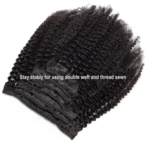 Miniatura 6 de Extensiones de cabello humano real rizado con clip, extensiones de cabello humano real 3C 4A, extensiones de cabello humano con clip, doble trama