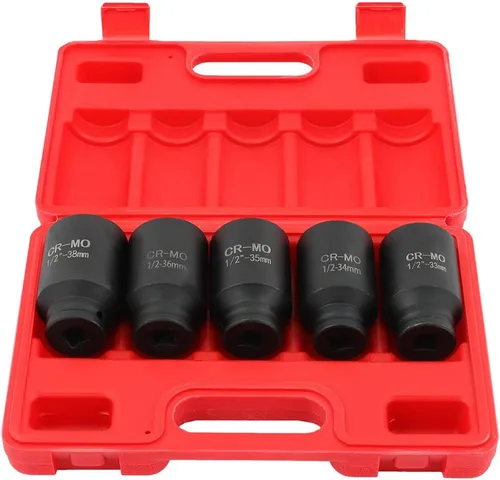 OCPTY Juego de 5 piezas de eje de impacto profundo de 1/2 pulgada para la mayoría de automóviles, 6 puntos, 1.299 in, 1.339 in, 1.378 in, 1.417 in,