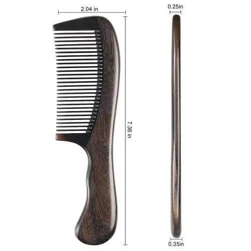 Miniatura 3 de Onedor Peine desenredante para el cabello hecho a mano, 100% natural, madera de chacate preto, antiestática, con aroma a sándalo (diente fino)