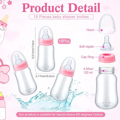 Miniatura 3 de Roowest Bottle Chug Baby Shower Games Favores que incluyen 18 botellas con 1 botella de chug de madera para revelación de género, suministros de Rosa