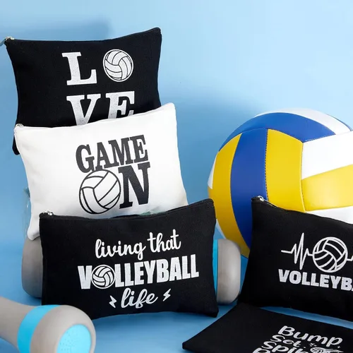 Miniatura 5 de Flutesan Juego de 18 bolsas de maquillaje de voleibol, regalos de voleibol para niñas, bolsa de cosméticos de lona con cremallera para jugadores