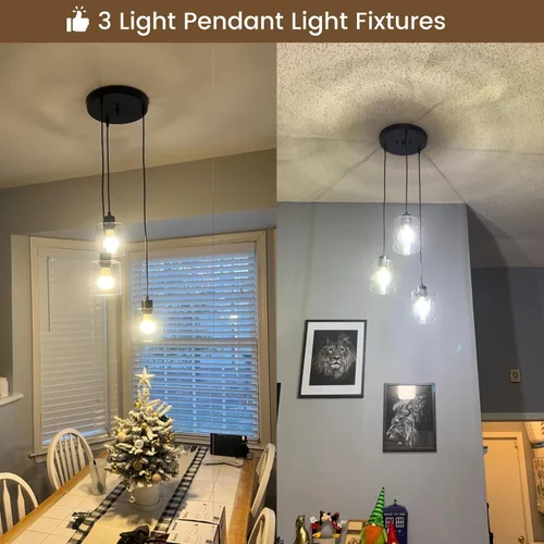 Miniatura 6 de Lámpara colgante de 3 luces, lámpara colgante para isla de cocina, iluminación colgante negra para cocina, dormitorio, pasillo, accesorios de 3