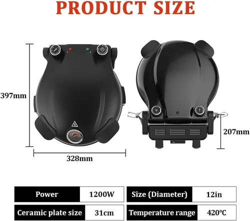 Miniatura 5 de Horno eléctrico de pizza de 12 pulgadas para interiores, portátil, máquina de pizza horneada con piedra calienta hasta 800˚F, control de temperatura
