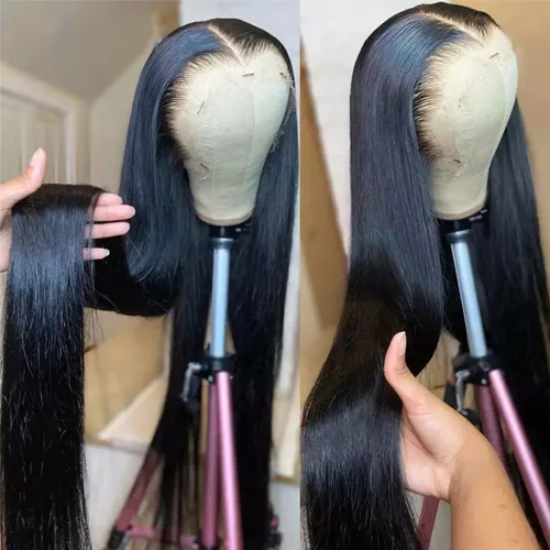 Miniatura 3 de ANDRIA peluca de cabello largo y lacio natural con encaje frontal sin pegamento, cabello sintético y sedoso, peluca con cabello negro de fibra