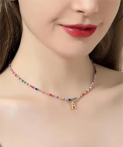 Miniatura 2 de Collares con iniciales de cuentas coloridas para niñas, adolescentes, regalos hechos a mano, personalizados, de acero inoxidable chapado en oro