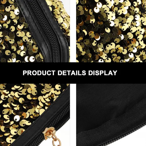 Miniatura 8 de VALICLUD Bolsa de cosméticos de viaje con lentejuelas, bolsa de cosméticos portátil con purpurina, bolsa de maquillaje con cremallera, bolsa