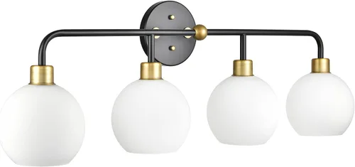 Miniatura 10 de Linea di Liara Lukasa - Moderna lámpara de tocador de baño, 2 luces sobre espejo, color negro mate y dorado, para lámparas de baño, cubiertas