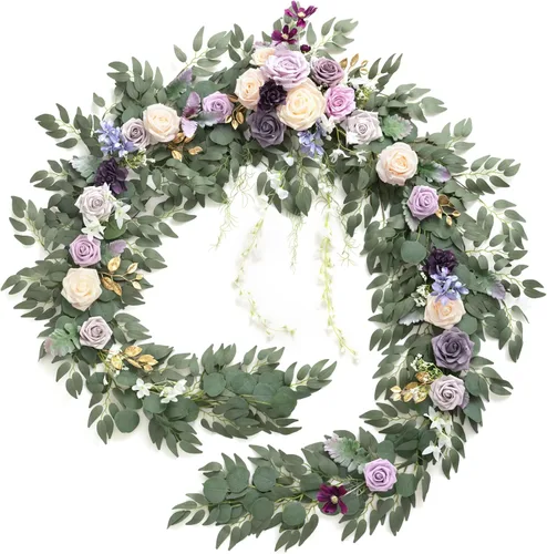 Miniatura 8 de Ling's moment Guirnalda de eucalipto y hojas de sauce de 9 pies con flor blanca, artesanal, centros de mesa para mesa de novios, decoración de mesa
