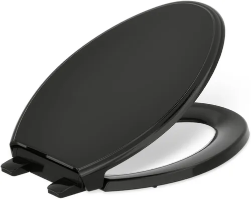 KOHLER 4733-RL-7 Glenbury ReadyLatch - Asiento de inodoro alargado con cierre silencioso, asientos de inodoro con cierre suave, color negro
