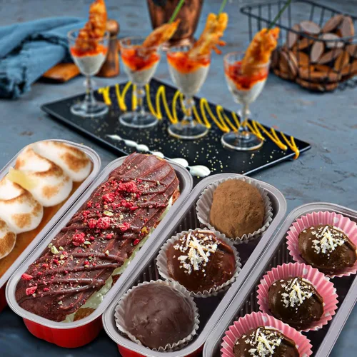 Miniatura 4 de Paquete de 100 mini moldes para pan de Navidad con tapas, mini moldes para pasteles con tapas y cucharas, moldes de papel de aluminio de 6.8 onzas