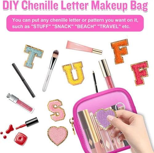 Miniatura 7 de izuzta Bolsa de Maquillaje Pequeña de Nylon, Linda Bolso Preppy, Bolsa de Cosméticos con Cremallera, Rosa fuerte, Mini 2-Rosa fuerte
