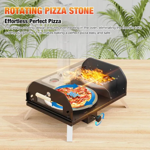 Miniatura 4 de Horno de Pizza para Exteriores de 12 Pulgadas, Hornos de Pizza de Pellets de Madera con Piedra para Pizza Giratoria de 360°, Estufa de Pizza